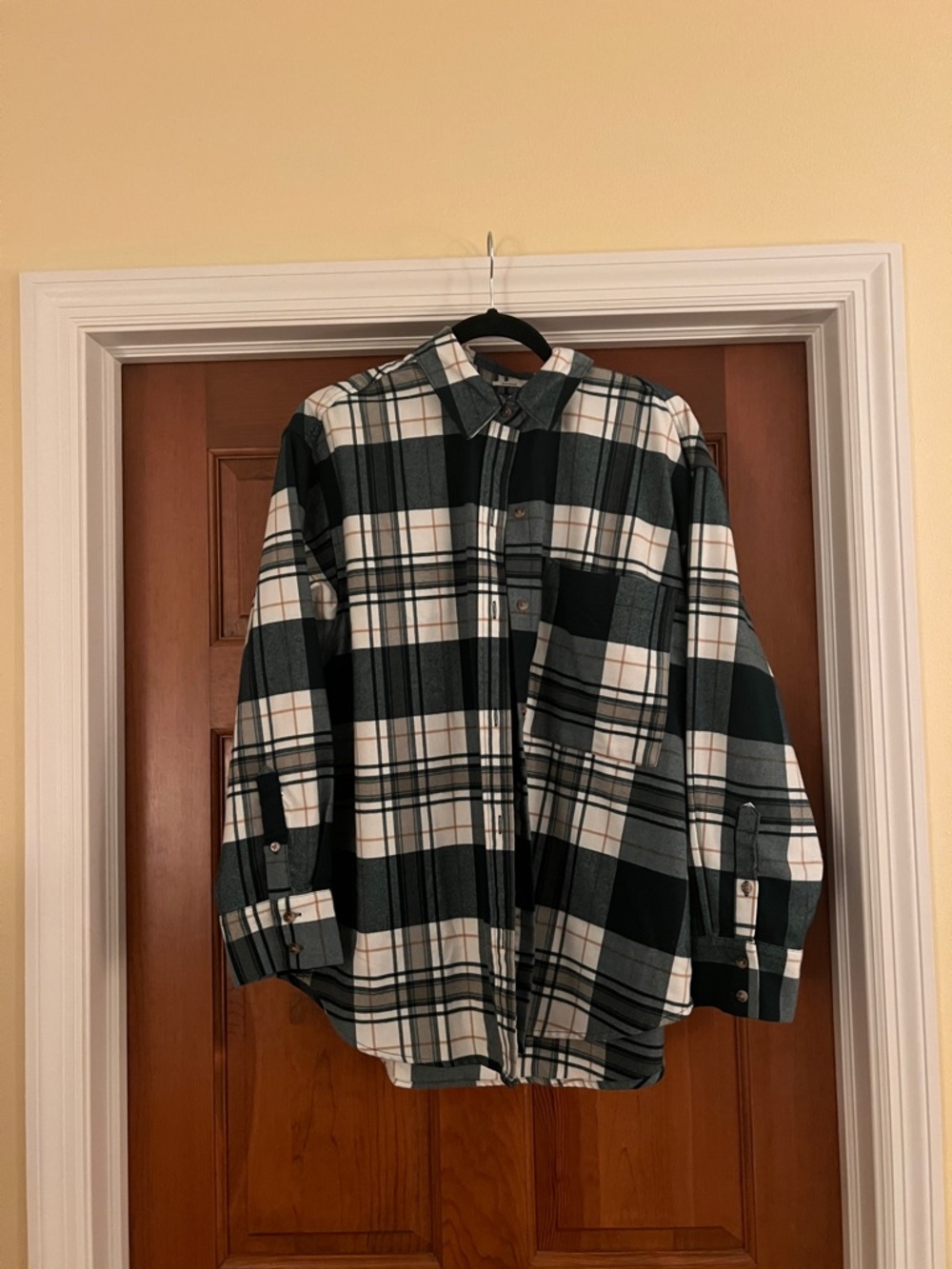 Abercrombie & Fitch Green and Cream Plaid Oversized Shirt